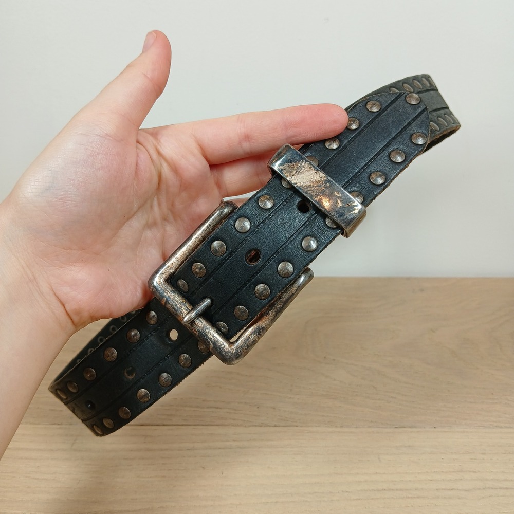 Eagle Studded Belt Unisex Black Saddle Leather Vintage Distressed Holland